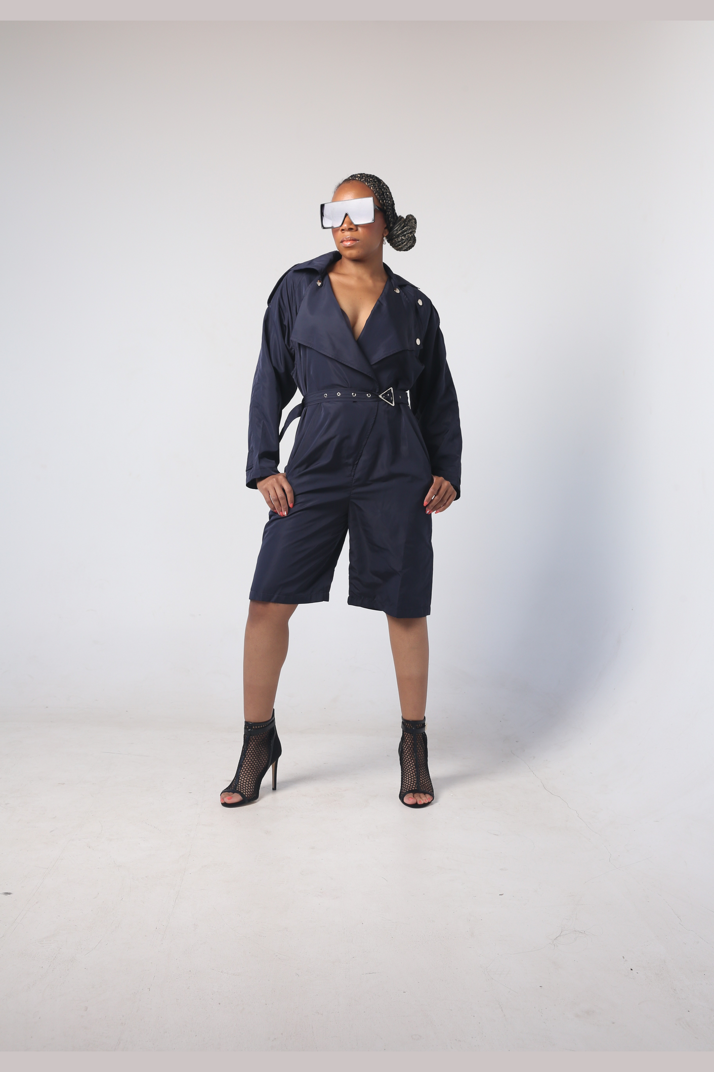 READY FOR WERK TRENCH STYLE JUMPSUIT(NAVY)